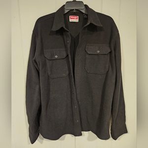 Wrangler Shirt Mens Medium Black Fleece Chamois Button Up Long Sleeve